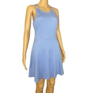 Derek heart light blue white pinstripe spaghetti strap skater dress size medium